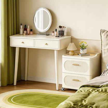 Rolling Nightstand with 3 Drawers, Slim Bedside Table - size: 52x37.5x45.5cm