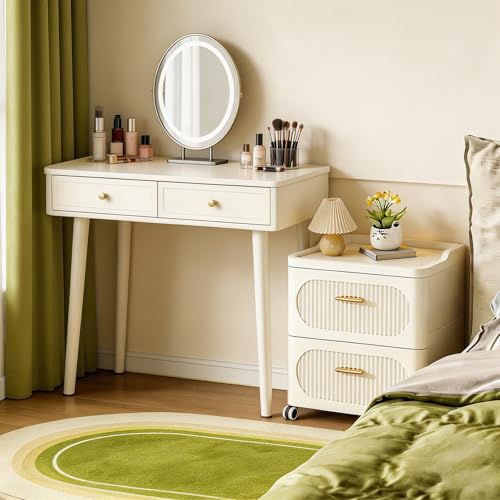 Rolling Nightstand with 3 Drawers, Slim Bedside Table - size: 52x37.5x66cm