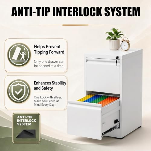 2 Drawer File Cabinet for Home Office, Vertical Filing Cabinet - color: White, size: 28.8"H - 2 Drawer
