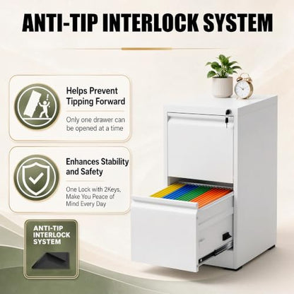 2 Drawer File Cabinet for Home Office, Vertical Filing Cabinet - color: White, size: 28.8"H - 2 Drawer