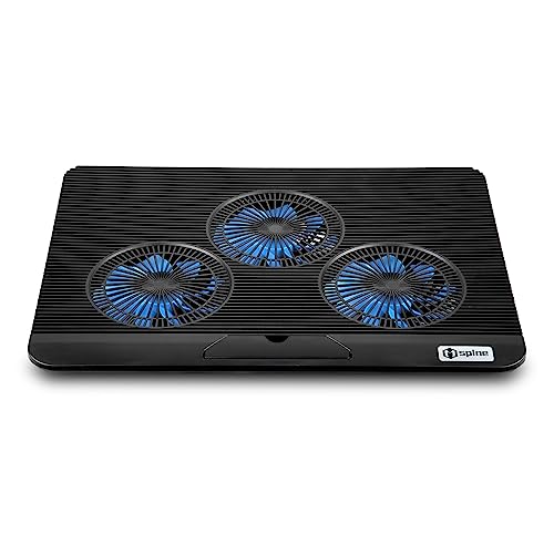 Laptop Cooling Pad, Mspine Laptop Cooler with 3 Blue Silent Fans, Ergonomic USB Powered Laptop Stand with Dual USB 2.0 Ports, Height-Adjustable Notebook Cooler for Notebook Under 17"- Black