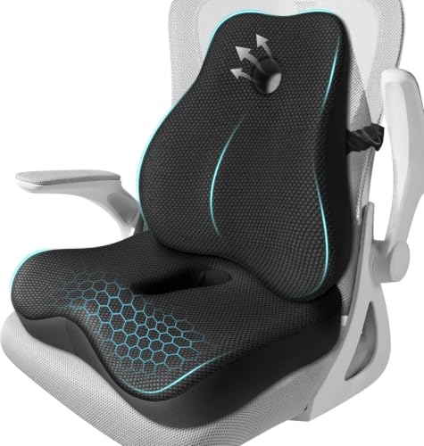 Seat Cushion,Lumbar Support Pillow for Office Chair, Cooling Mesh Office Chair Cushions for Sciatica,Tailbone &Back Pain Relief,Ergonomic Memory Foam Back Support Pillow for Desk,Gaming Car Chair