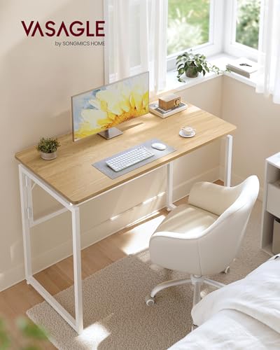 VASAGLE Folding Desk, Foldable Computer Desk, One-Piece Desktop, Rounded Edges, Small Folding Craft Table for Bedroom, Balcony, Camping, Easy Assembly, 39.4 x 19.7 Inches, Straw Yellow ULWD152YD01 - color: Straw Yellow, size: 39.4"