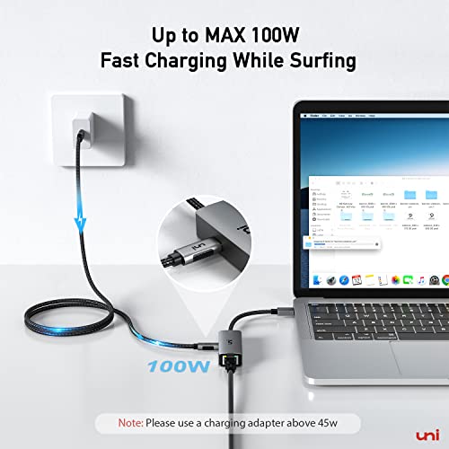 uni USB C to Ethernet Adapter 1Gbps with 100W PD Charging Port for Laptop - style: Grey-USB C+PD