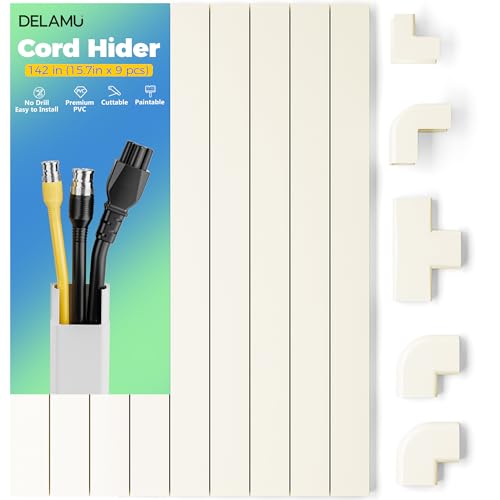 Delamu 142in Cord Hider, Beige Cable Cover for 2-3 Wires on Wall, Premium Wire Hiders Wire Covers for Cords on Wall, Easier Setup TV Cable Management Kit, W0.94 H0.47in, Beige - color: Beige, size: 142in L X 0.94in W X 0.47in H
