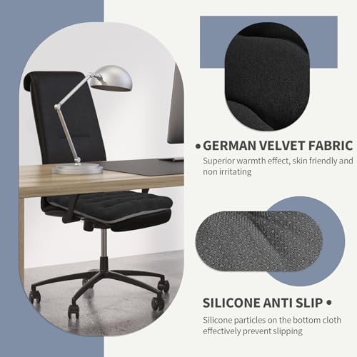 BUYUE Good Support Office Chair Cushion Padded, Soft Velvet Comfortable Non-Slip Seat Cushion for Computer Desk Kitchen Chair (1 Count, Black) - color: Black