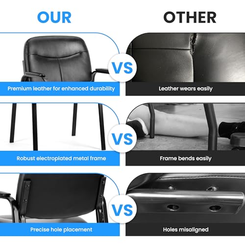 HealSmart Office Reception Guest Chair with Leather Padded Arm Rest for Waiting Room, Lobby Home Desk Table Side Chairs for Elderly, Seniors, Black - size: 1 Pack Guest Chairs-Leather