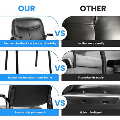 HealSmart Office Reception Guest Chair with Leather Padded Arm Rest for Waiting Room, Lobby Home Desk Table Side Chairs for Elderly, Seniors, Black - size: 1 Pack Guest Chairs-Leather