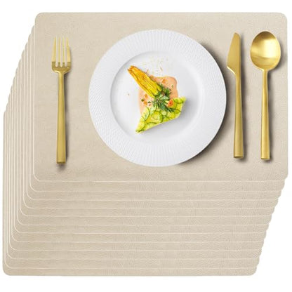 Beige Plastic Vinyl Placemats Set of 12, Waterproof Heat Resistant Table Mats,Faux Leather Wipeable Washable Easy Clean Non-Slip Place Mats for Indoor Outdoor(12,Beige) - color: Beige