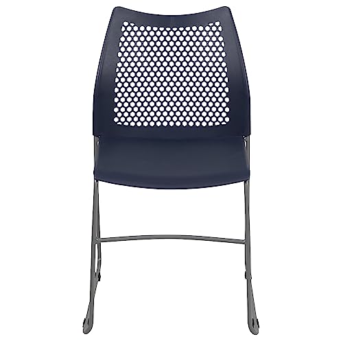 Flash Furniture Hercules Series Contoured Lobby Chairs with Air-Vent Honeycomb Backs, Ergonomic Stacking Chairs for Offices, Set of 5, Navy | Sled Base, Powder Coated, 661 LBS. Weight Capacity - color: Navy, size: Set of 5