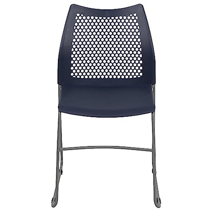 Flash Furniture Hercules Series Contoured Lobby Chairs with Air-Vent Honeycomb Backs, Ergonomic Stacking Chairs for Offices, Set of 5, Navy | Sled Base, Powder Coated, 661 LBS. Weight Capacity - color: Navy, size: Set of 5