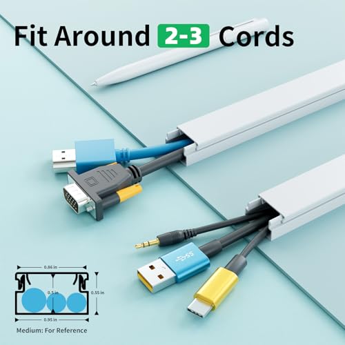 Delamu Cord Hider, 100in Self-Adhesive Cord Cover Kit for Wall Mounted TV, Paintable Wire Hider, Flexible Cable Management System, Cable Raceway Conceals 2-3 Wires, W0.95 H0.55in, White - color: White, size: 100in x 0.95in x 0.55in