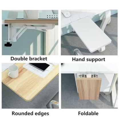 Foldable Clamp-On Desk Extender Tray with Wrist Rest - Ergonomic Keyboard Shelf for Computer Arm Support - color: White-c