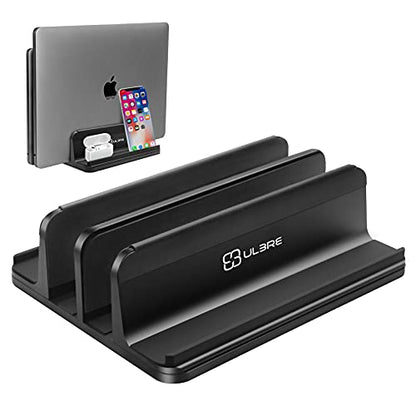 Vertical Laptop Stand Metal, ULBRE Double Adjustable 4 Slots Upright MacBook Stands Holder Compatible w' All iPad Tablet Surface Pro Go Dell Samsung HP Chromebook Upto 17.5' - Black