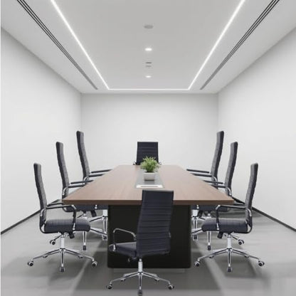 Black Leather Ribbed Office High-Back Desk Conference Chairs with Wheels | Ergonomic High-Back Executive Chairs with Wheels Adjustable Swivel Computer Task Desk Chair with Arms and Thick Padded Seat - color: Black, size: High Back