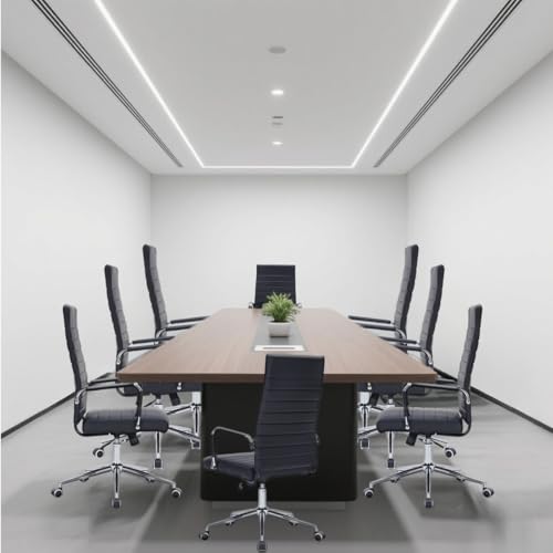 Black Leather Ribbed Office High-Back Desk Conference Chairs with Wheels | Ergonomic High-Back Executive Chairs with Wheels Adjustable Swivel Computer Task Desk Chair with Arms and Thick Padded Seat - color: Black, size: High Back