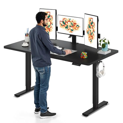 SANODESK 63x32'' Large Height Adjustable Ergonomic Electric Standing Desk | Stand Up Desk Home Office Computer Workstation Extra Large Sit Stand Desk with Splice Board (Black Frame + Black Top) - color: Black Frame+ Black Top, size: 63x32"