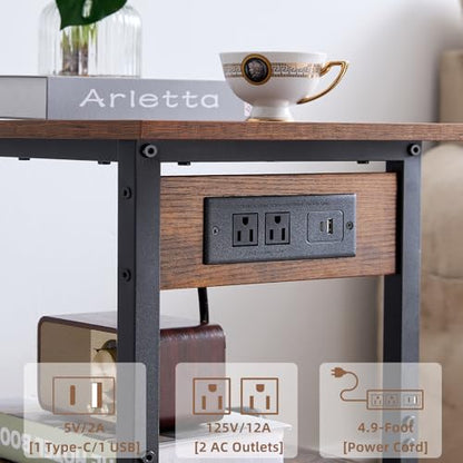 Lerliuo 3-Tier Printer Stand with Charging Station, Rolling Printer Table - color: Brown, size: 3-Tier with Charger