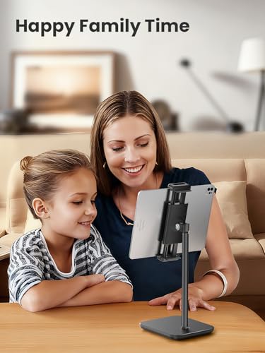 tounee Height Adjustable Tablet Stand, 3.5lb (1.6kg) Max Support, Up to 18" Tall, Slim Portable Monitors Stand Compatible with iPad Pro 12.9, Surface Pro, All 4.7"-15.6" Devices - Black - color: Black