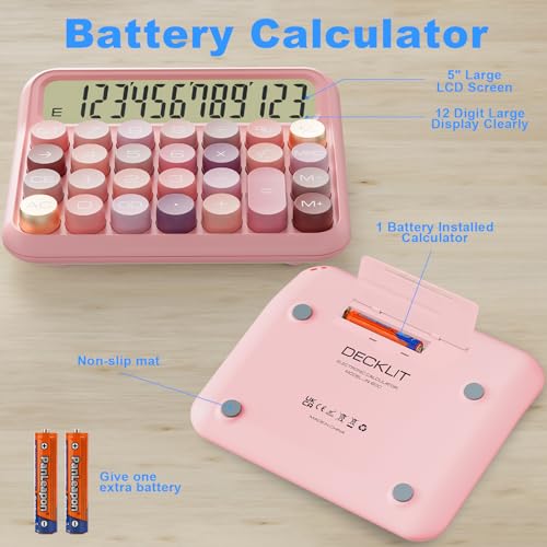 DECKLIT Battery Desk Calculator - 12 Digit Extra Large 5-Inch LCD Display, Big Buttons Easy to Press, 15 Tilt Screen for Kids (Rose) - color: Rose