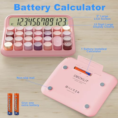 DECKLIT Battery Desk Calculator - 12 Digit Extra Large 5-Inch LCD Display, Big Buttons Easy to Press, 15 Tilt Screen for Kids (Rose) - color: Rose