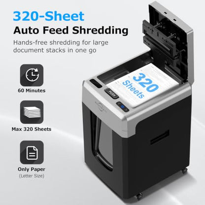 BONSEN 320-Sheet Micro Cut P-5 High Security Auto Feed Heavy Duty Shredder