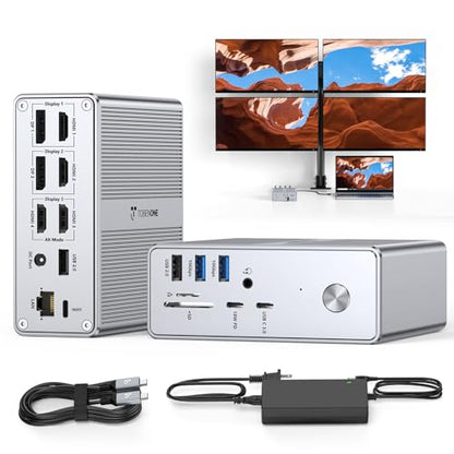 TobenONE DisplayLink Docking Station 4 Monitors, 4 HDMI&2DP, 120W Charger | 120W Adapter, Gigabit Ethernet, 18W Phone Charge, 10Gbps USB, Wide Compatibility, for Multi-Monitor Workspace&Multitasking