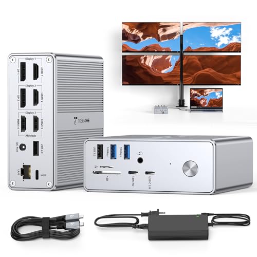 TobenONE DisplayLink Docking Station 4 Monitors, 4 HDMI&2DP, 120W Charger | 120W Adapter, Gigabit Ethernet, 18W Phone Charge, 10Gbps USB, Wide Compatibility, for Multi-Monitor Workspace&Multitasking