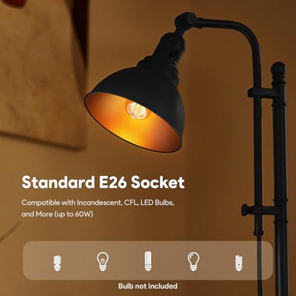 VONLUCE Rustic Desk Lamp, Adjustable Industrial Table Lamp for Home Office - color: Black