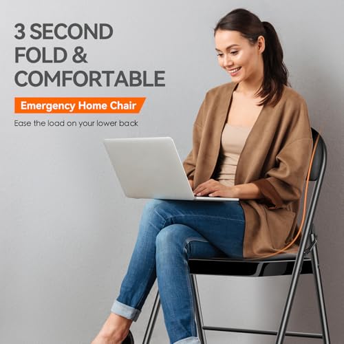 Fenbeli 10 Pack Padded Folding Chairs with Cushion, Black PU Leather Foldable Chairs for Church, Banquet, Events & Commercial, 330-Pound Heavy-Duty Steel Frame, Auto-Lock Hinge, Wipe-Clean, Folds Flat - color: Black, size: Set of 10