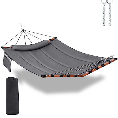 TegerDeger 12FT 2 Person Hammock with V Shaped Spreader Bar -Gray - color: Grey