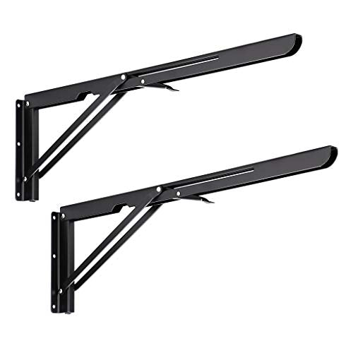 Sumnacon 2 Pcs 20 Inch Sturdy Folding Shelf Brackets - Heavy Duty Triangle Table Bench Folding Shelf Brackets, Wall Mounted Metal Folding Shelf Hinge, Black - color: Black, size: 20 Inch