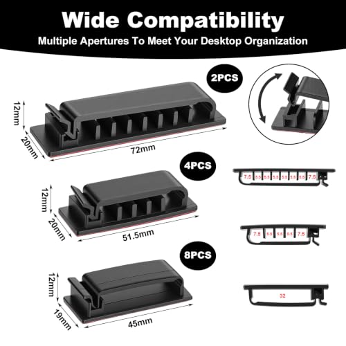 14Pcs Self Adhesive Cable Clips, Cord Organizers Wire Clips | Adhesive Cable Clips for Desk Cord Management Wire Clip Cord Holder for Under Desk, Car, Wall, TV PC Ethernet Cables (Black)