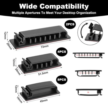 14Pcs Self Adhesive Cable Clips, Cord Organizers Wire Clips | Adhesive Cable Clips for Desk Cord Management Wire Clip Cord Holder for Under Desk, Car, Wall, TV PC Ethernet Cables (Black)