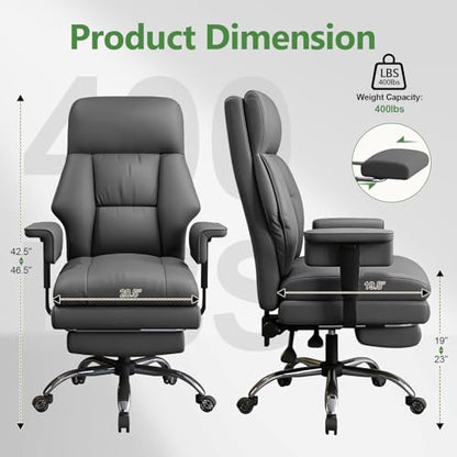 Office Chair Comfortable Executive Desk Chair with Foot Rest, Adjustable Height Home Computer Chair High Back Gaming Chair Leather Swivel Rolling Work Chairs, Gray - color: Dark Gray