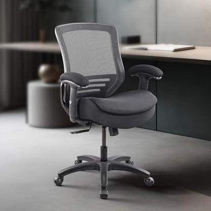 BOLISS 400lbs Ergonomic Office Chair Mid Back Double Seat Cushion | Height Adjustable Arms Mesh Ergonomic Super Soft Wide Cushion Office Computer Desk Chair - color: All in Black