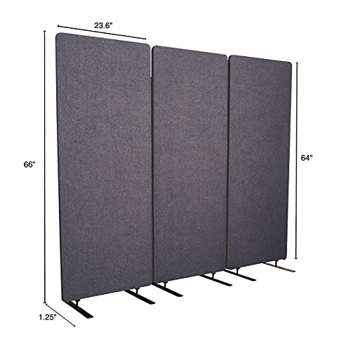 Stand Up Desk Store ReFocus Freestanding Noise Reducing Acoustic Room Wall Divider Office Partition (Ash Grey, 72" x 66", Zippered 3-Pack)
