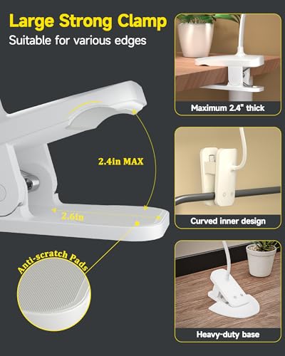 CUHIOY Rechargeable Clip on Light, Bed Headboard Reading Lamp, White - color: White