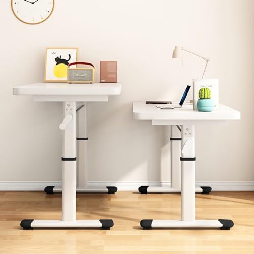 Standing Desk Manual Crank, Standing Computer Desk, Adjustable Height, with Wire Hole, for Home Office Study Writing Workstation, Gaming Room, White (100x60cm) - size: 100x60cm