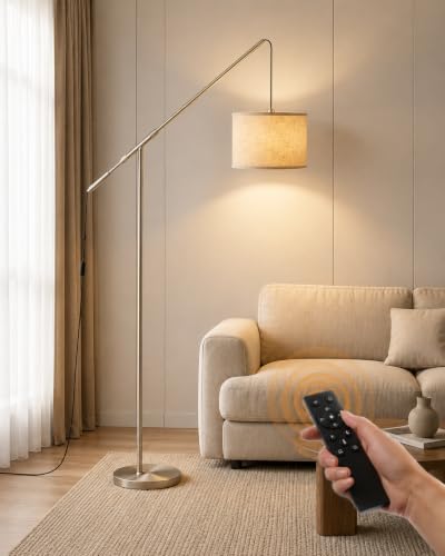 Arc Floor Lamp for Living Room, Dimmable Standing Lamp with Remote, Brightness & Color Temp Adjustable, Height Adjustable Arched Reading Light with LED Bulb, Black Tall Pole Lamp for Bedroom, Office - color: Nickel
