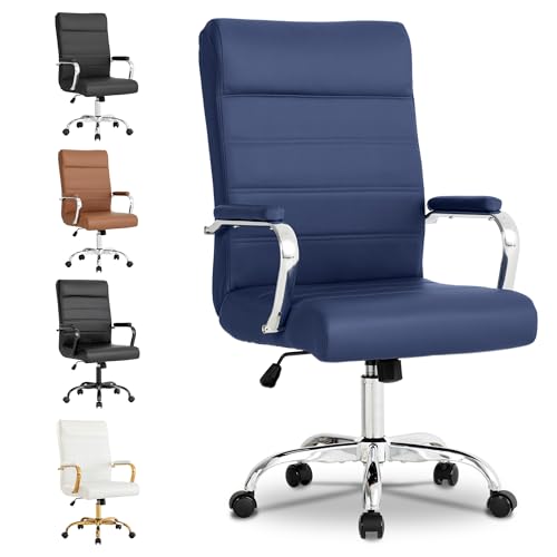 Modern Office Desk Chair, Conference Room Chairs, High Back Ergonomic Home ofiice Chair, Adjustable Height Swivel Executive Computer Chair with Armrest and Padded Seat (Blue) - color: Blue