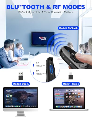 DinoFire USB Type C Wireless Presentation Clicker, BT&RF 2.4GHz Dual Modes Presenter Remote for PowerPoint Presentations Compatible with Bluetooth-Enabled Laptops Desktop Computers - style: AAA+USB A&C+BT