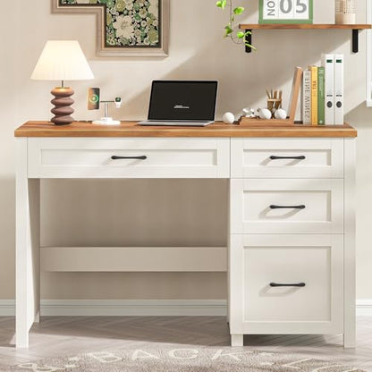 Farmhouse 47" Executive Desk, Computer Desk with File Drawer, Unique White - color: Unique White, size: Right Mounted