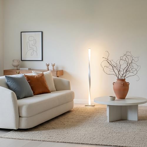 Brightech Helix LED Bright Floor Lamp for Living Rooms & Bedrooms, 48" Tall Pole Lamp, Dimmable Standing Lamp - Platinum Silver - color: Warm White Light with Silver Frame
