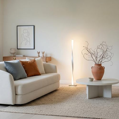 Brightech Helix LED Bright Floor Lamp for Living Rooms & Bedrooms, 48" Tall Pole Lamp, Dimmable Standing Lamp - Platinum Silver - color: Warm White Light with Silver Frame