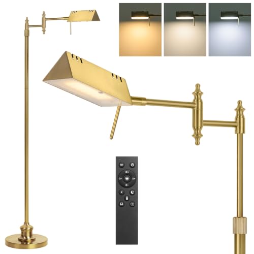 Bairth Antique Brass Reading Floor Lamp,Rotatable Pharmacy Standing Lamp | 90°Rotatable Lamp Head 3 Color Temperature, Dimmable, 17W LED, Height Adjustable, 360°Swing Arm, Living Room, Bedroom, Craft - color: Antique Brass Upgraded
