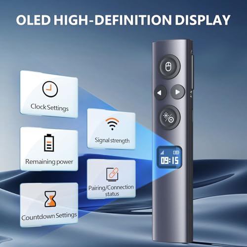 N95s Presentation Clicker for PowerPoint with Digital Laser Pointer | Wireless Presenter with Countdown Timer, USB-C Rechargeable PowerPoint Slide Advancer Remote for Projector and TV Screens - color: Green - BLE&USB-C