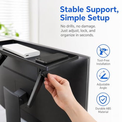 13 Inch Adjustable Screen Top Shelf Organizer for TV Computer Monitor Flat Screen, Large TV Mount Top Shelf Used To Place Soundbar Cable Box Speakers Apple TV Play-station Camera Frames Remote - size: 13-Inch