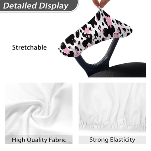 Cow Print Gaming Chair Arm Rest Slipcovers, 2 Pieces Removable Office Chair Arm Covers, Stretchable Comfort Office Chair Armrest Covers with Elastic Band - color: Cow-black and Pink