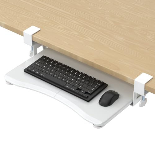 suptek Small Keyboard Tray Under Desk Pull Out with C Clamp Mount, Computer Keyboard & Mouse Tray, 20 (24.2 Including Clamps) x 11.8 inch Slide-Out Platform Computer Drawer for Typing, White, DSF1SW - color: White, size: 20”